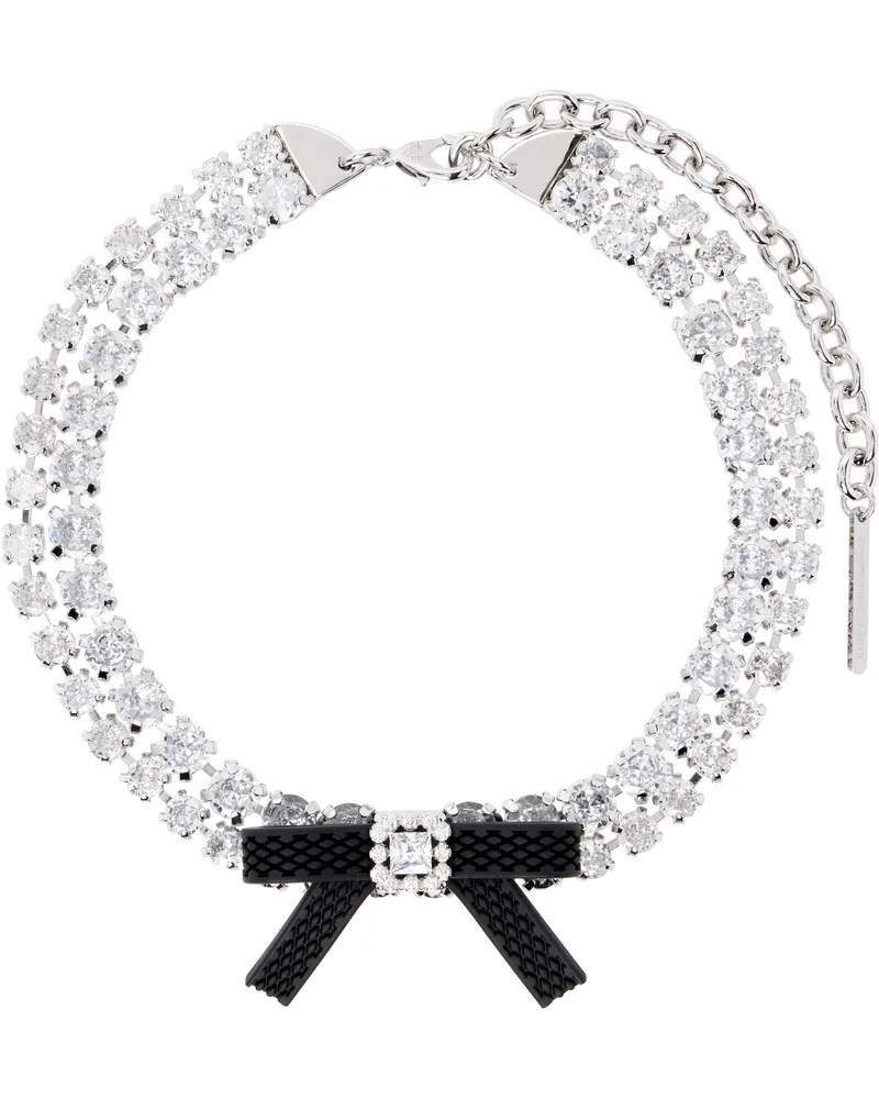 SHUSHU/TONG SSENSE Exclusive Silver YVMIN Edition Rubber Bow Gemstone Choker 18k