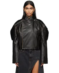 Y/PROJECT Brown Collapsed Shoulder Faux-Leather Jacket Dark