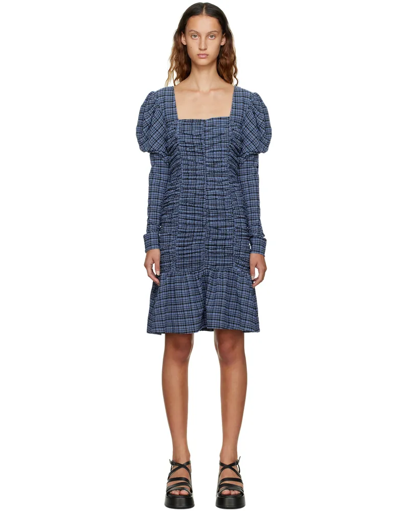 Ganni Black & Blue Checked Minidress 379