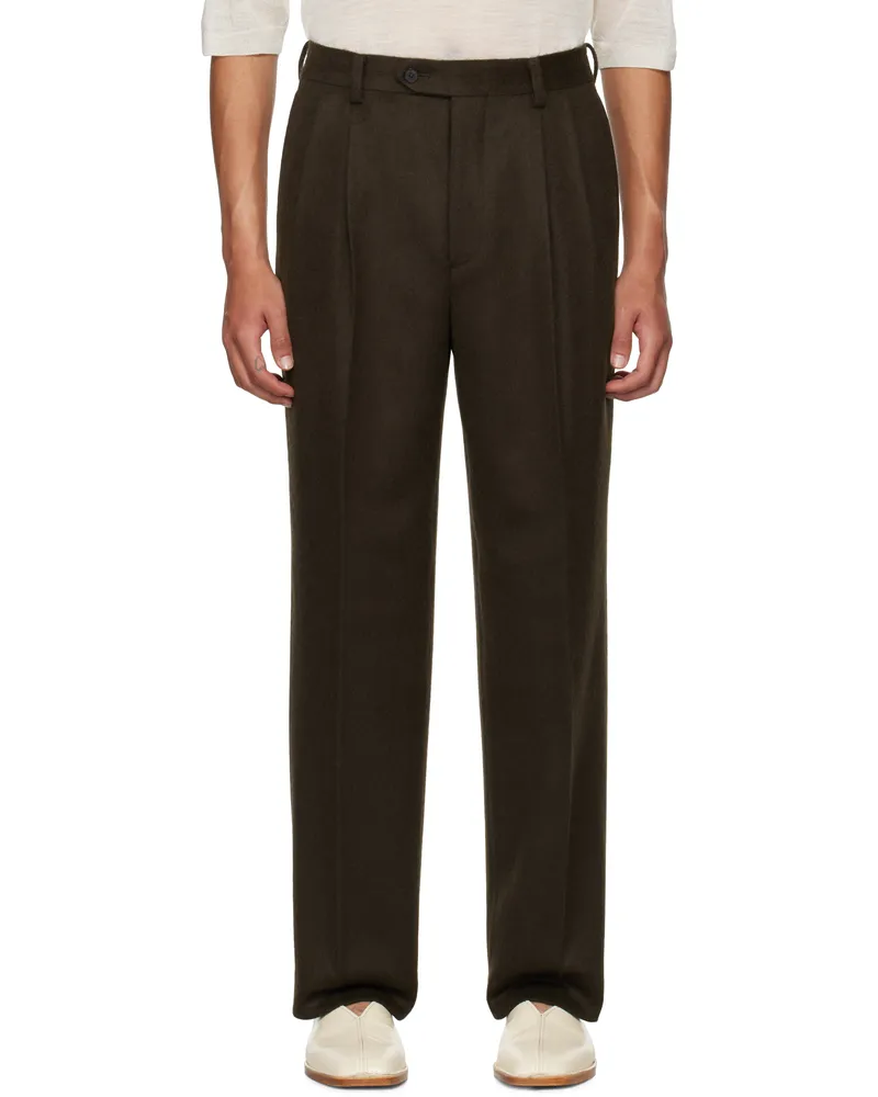 AURALEE Brown Baby Camel Flannel Trousers Dark