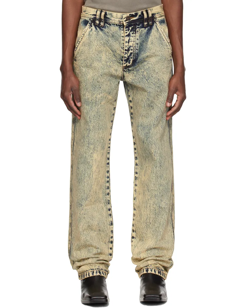 KUSIKOHC Navy & Beige Washed Jeans Lime