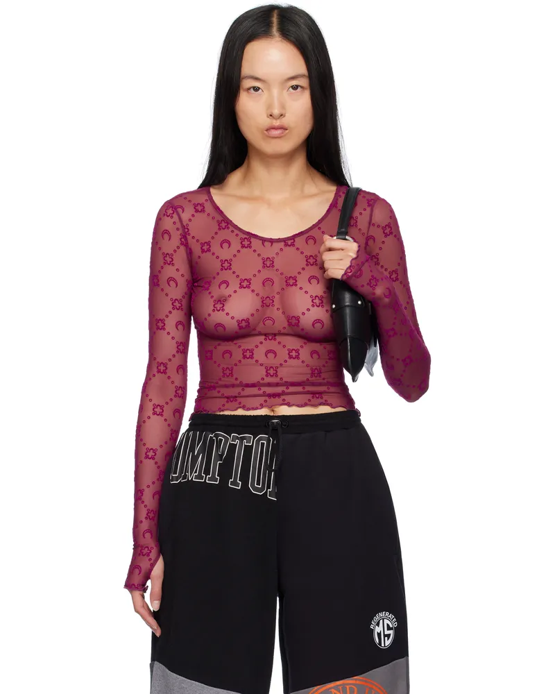 Marine Serre Purple Moonogram Second Skin Cropped T-shirt Rd50