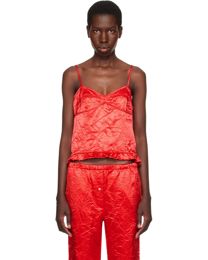Meryll Rogge Red Creased Satin Slip Camisole Red
