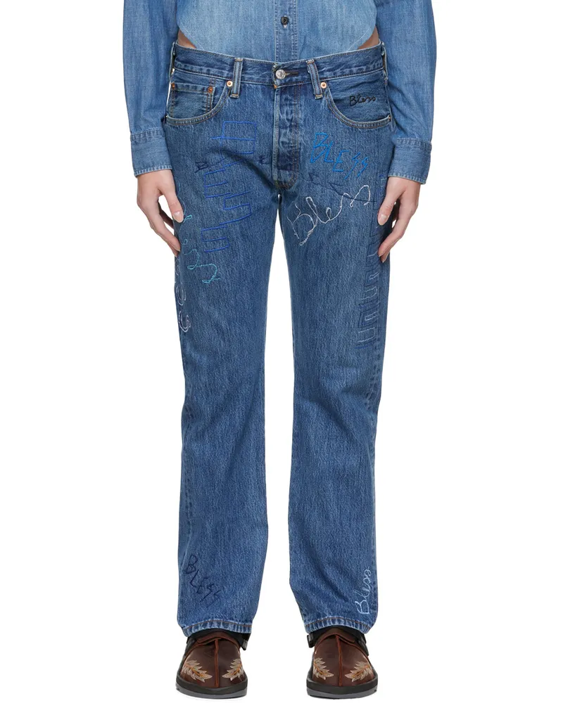 BLESS Blue Embroidered Jeans Blue