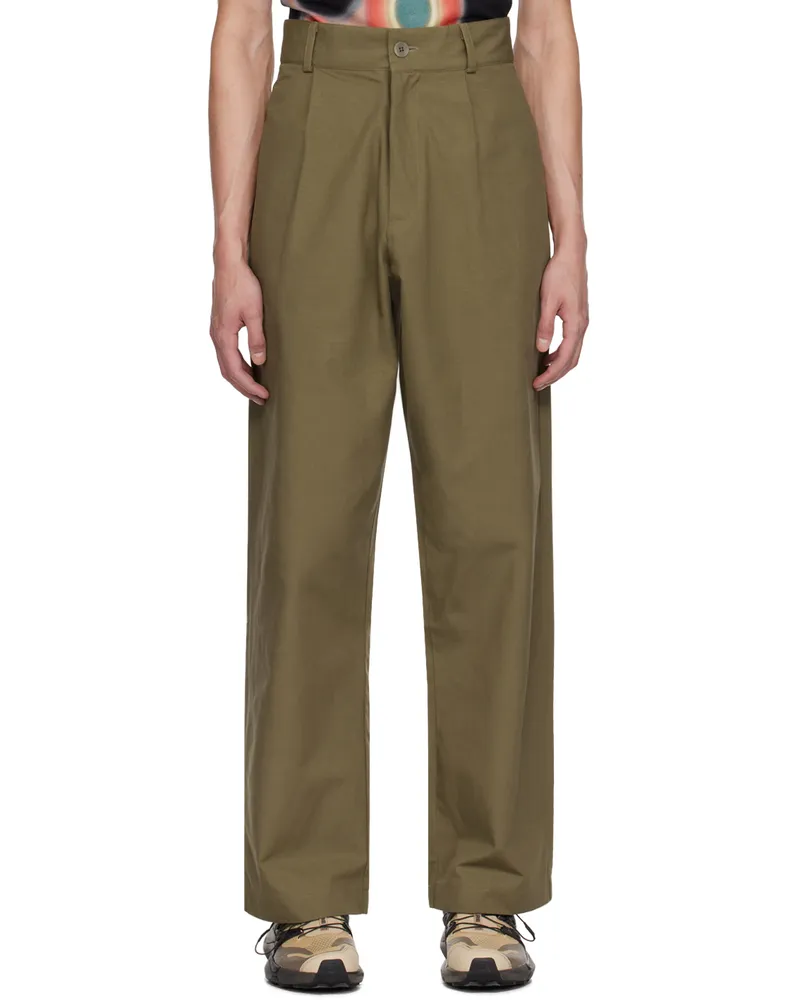 Spencer Badu Khaki Pleated Trousers Green