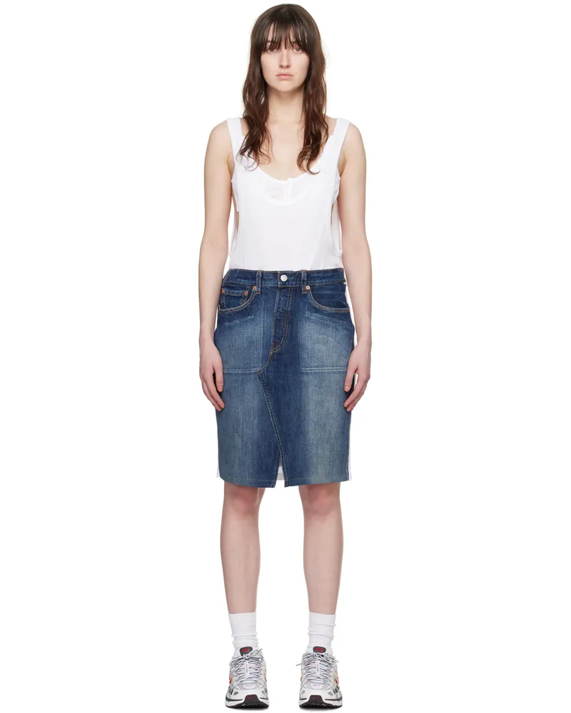 BLESS White & Indigo Pocketlegdress Midi Dress Denimblue