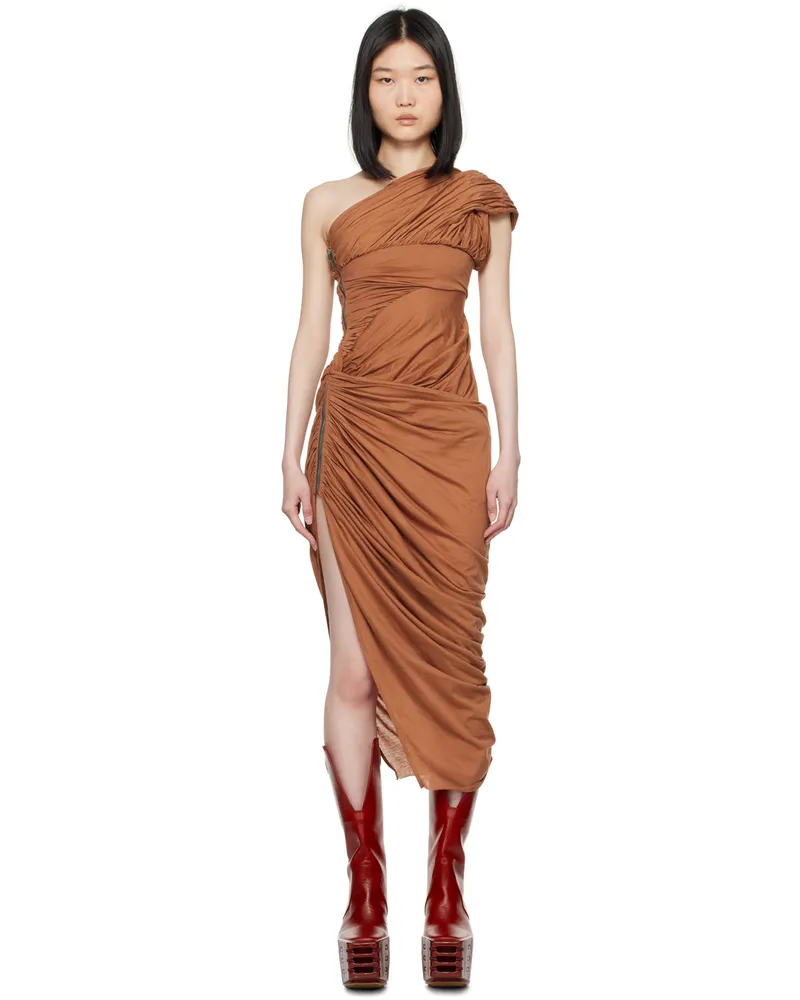 Rick Owens Brown Lido Draped Midi Dress 54