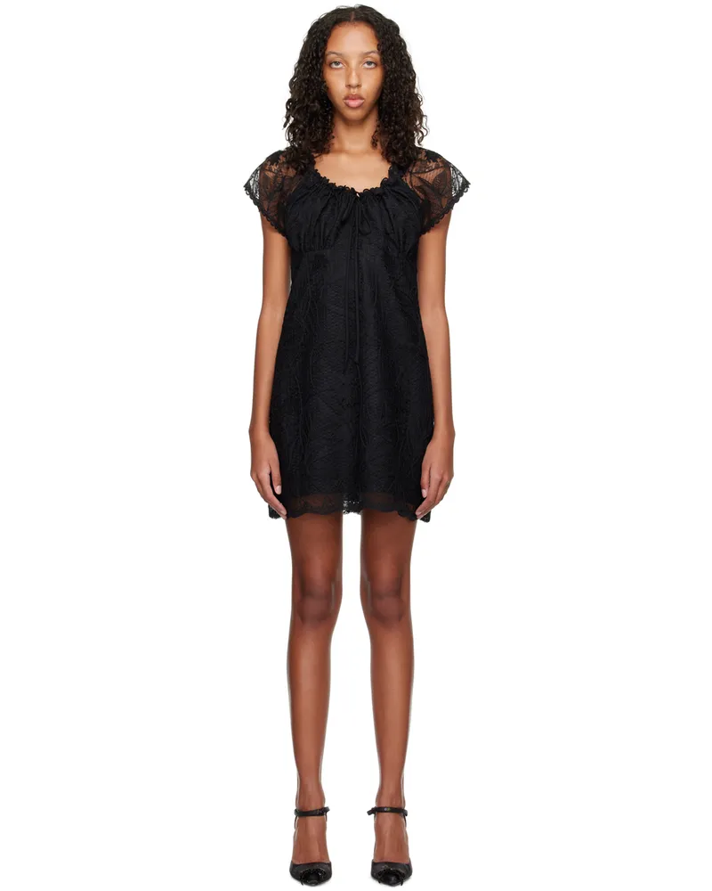 Anna Sui Black Floral Minidress Black