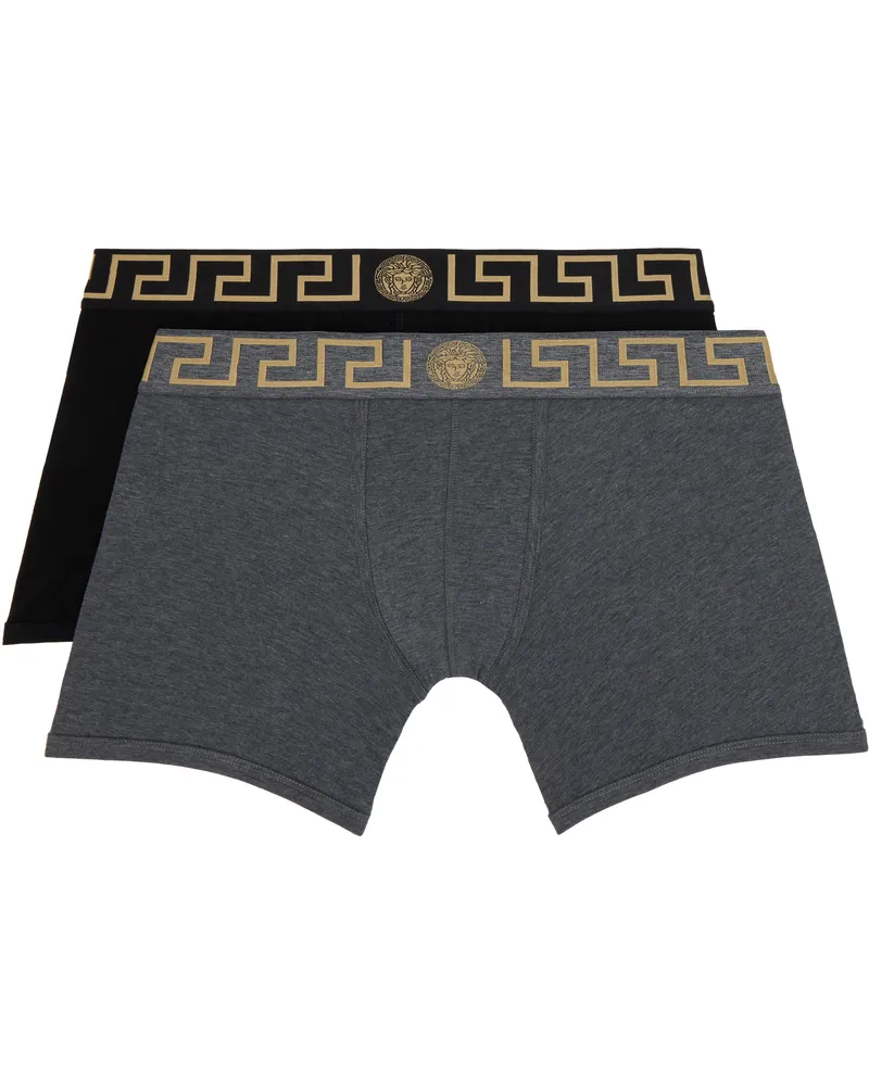 Versace Two-Pack Black & Gray Greca Border Long Boxer Briefs A91m-black-grey