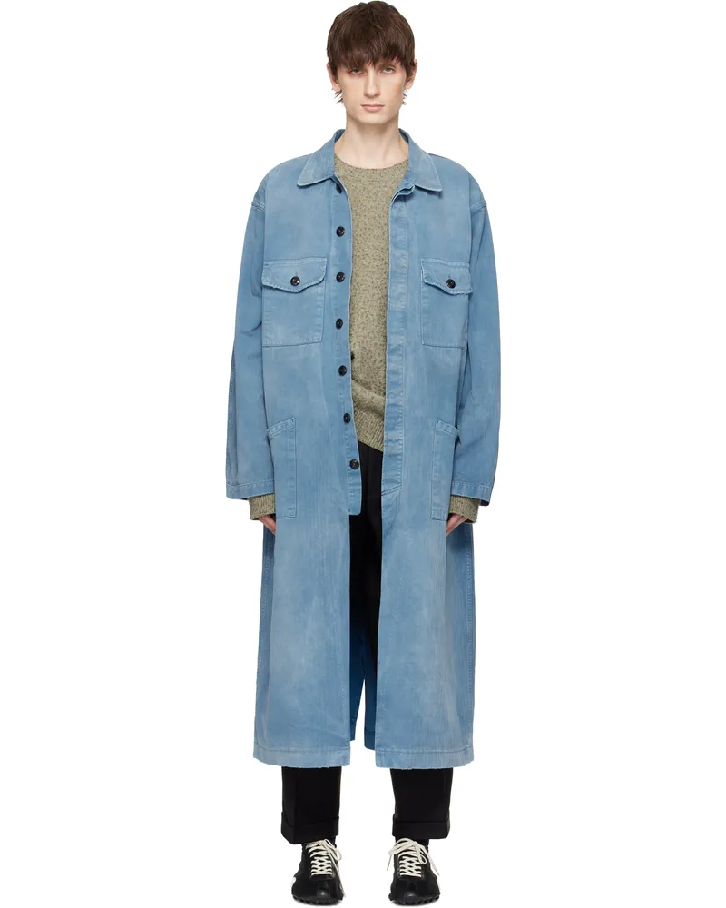 Maison Margiela Blue Herringbone Denim Coat 961