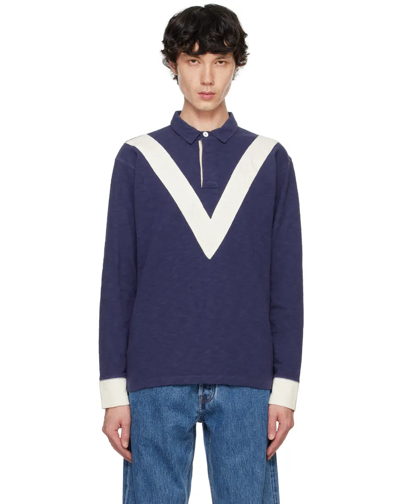 Drake's Drake Navy Chevron Cotton Rugby Shirt 250