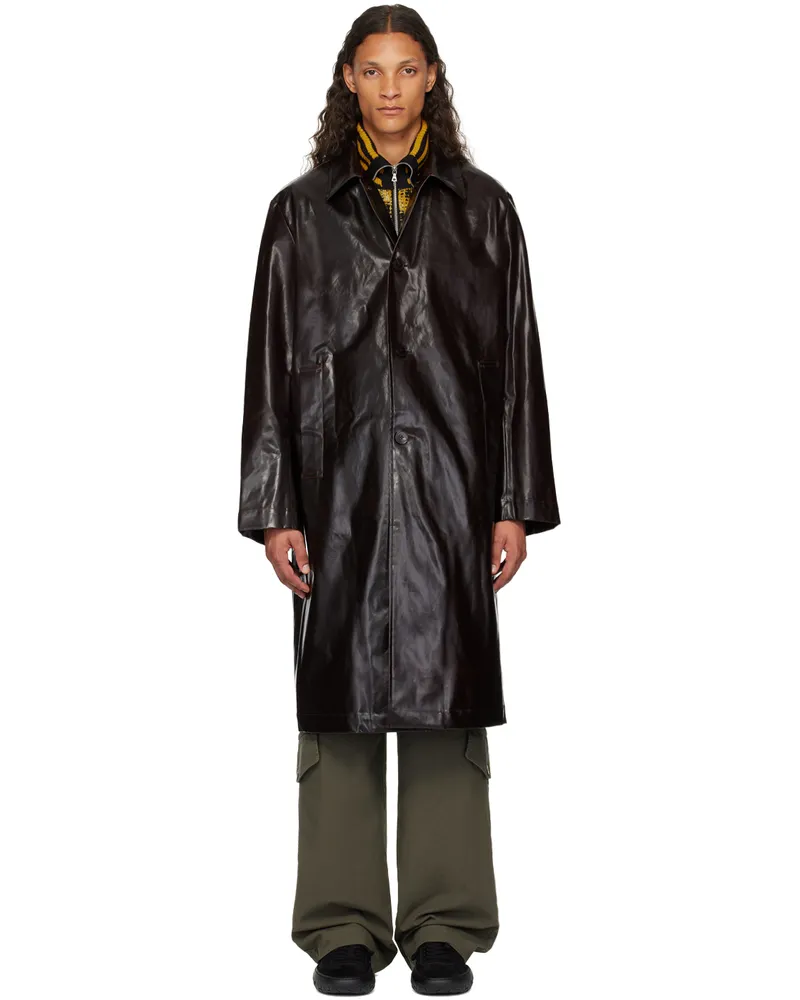 Dries van Noten Brown Coated Coat 703