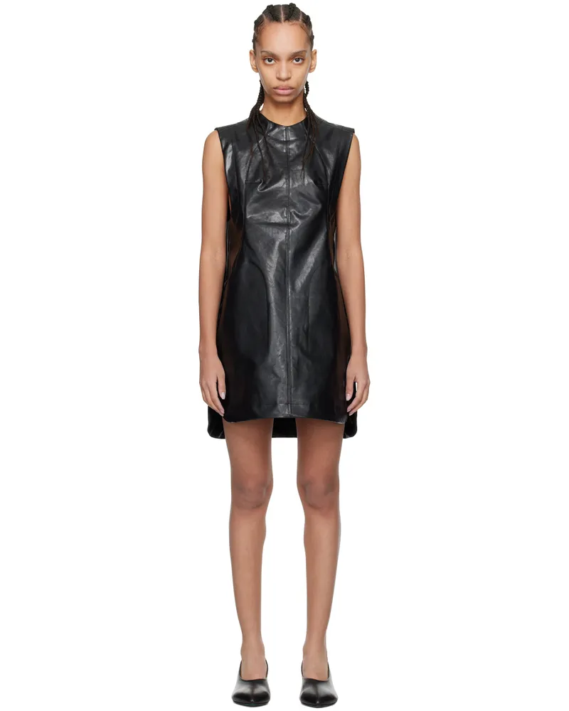 Mame Kurogouchi Black Coated Faux-Leather Minidress Black