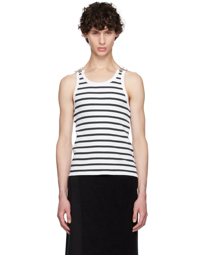 Jean Paul Gaultier White & Navy 'The Strapped Marinière' Tank Top 0159-white