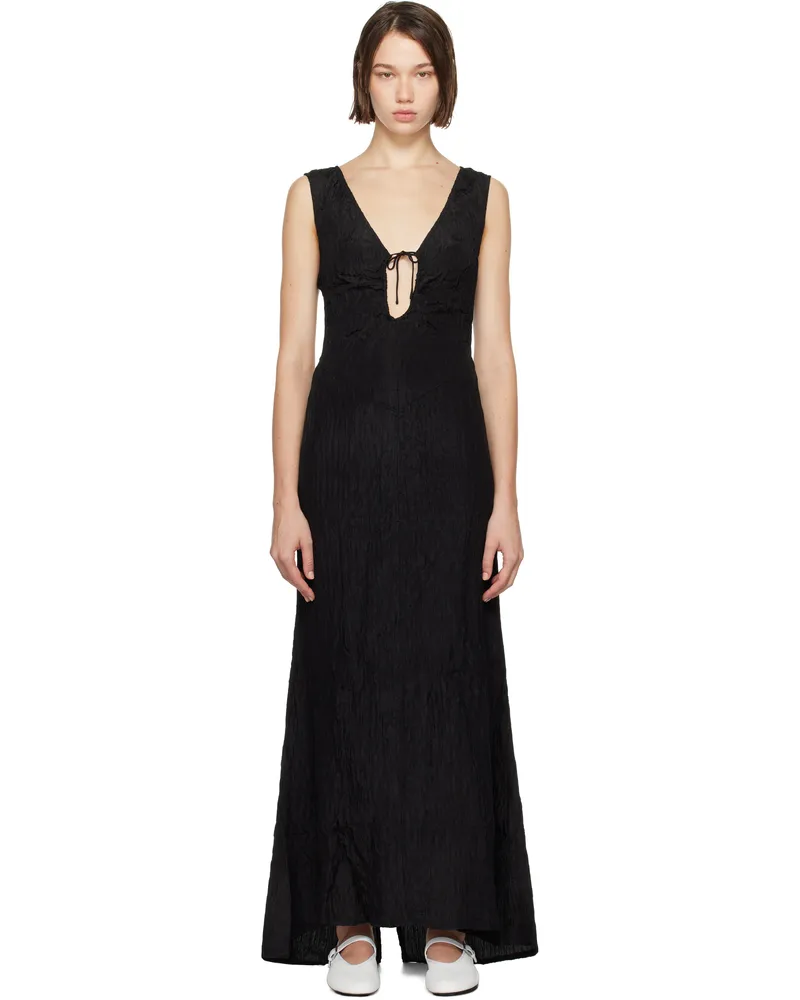Silk Laundry Black Crinkle Peek-A-Boo Maxi Dress Black
