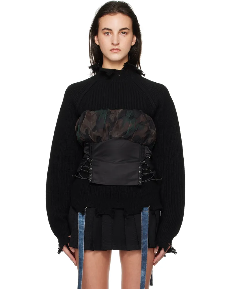 Andersson Bell Black Isla Shirred Crop Bustier Top Black