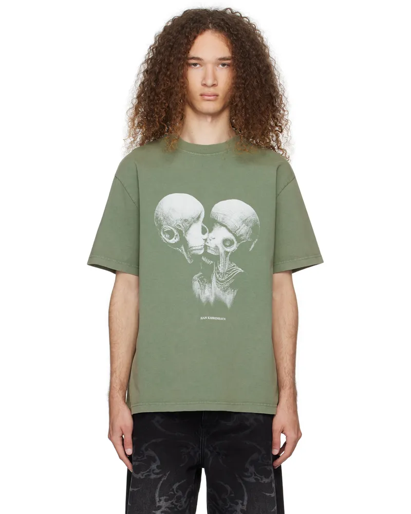 Han Kjøbenhavn Green Aliens Kissing T-Shirt Dark