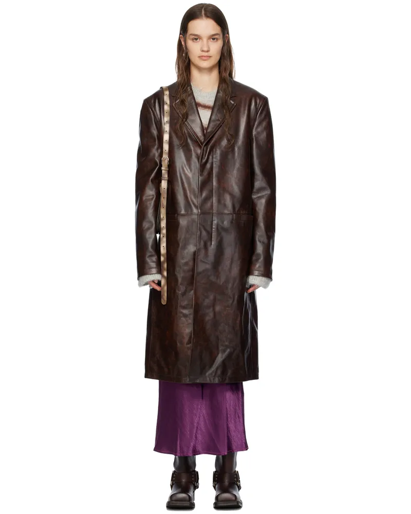 Acne Studios Brown Notched Lapel Leather Coat 700