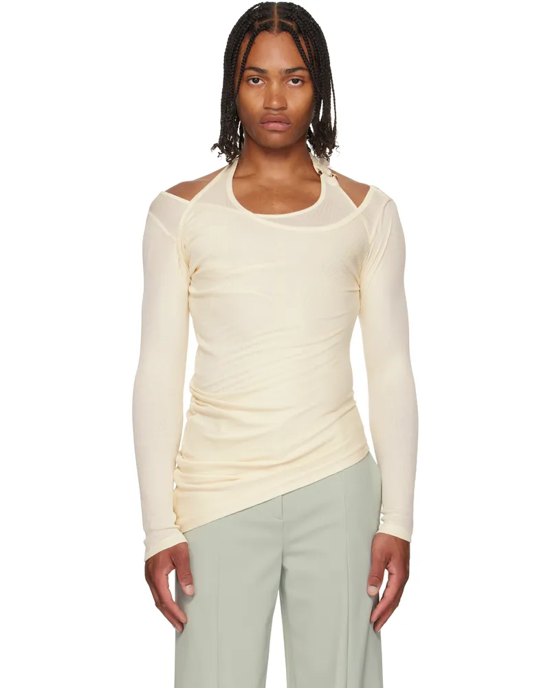 Jean Paul Gaultier Off-White 'Gaultier' Piercing Detail Top 03-ecru