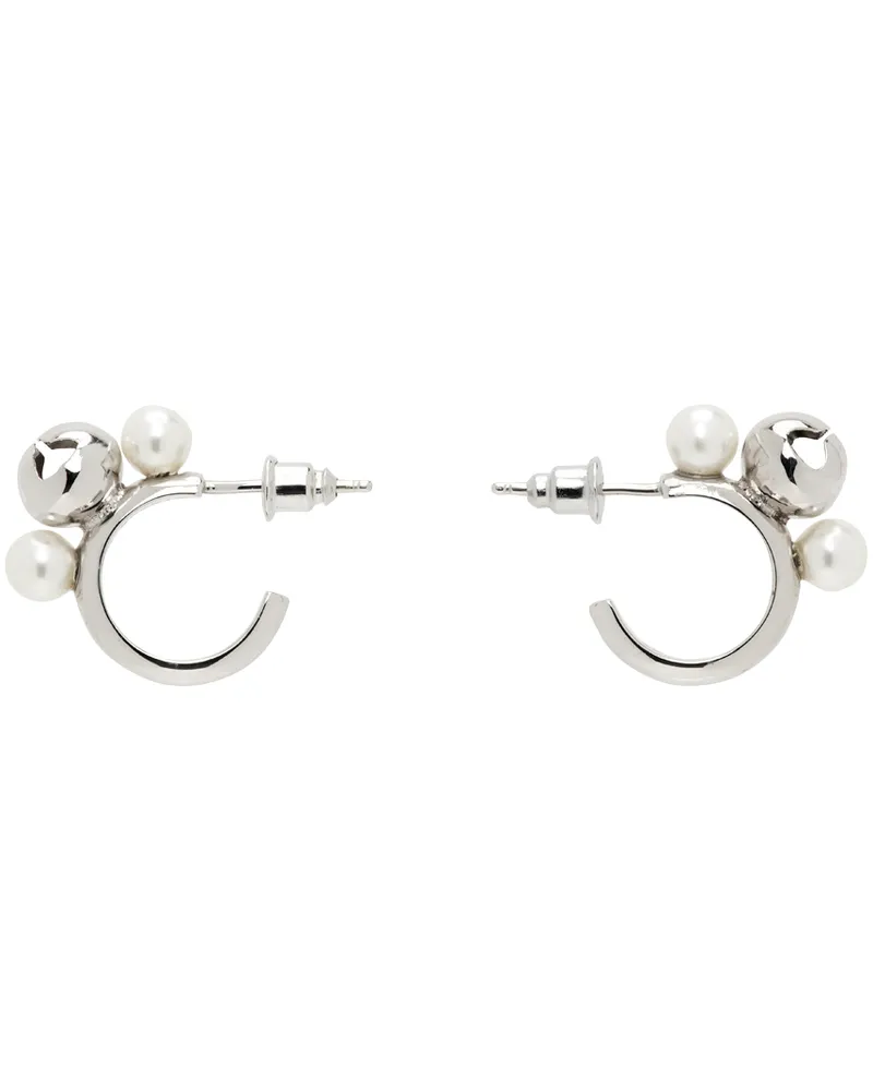 Simone Rocha Silver Mini Bell Charm Hoop Earrings Pearl