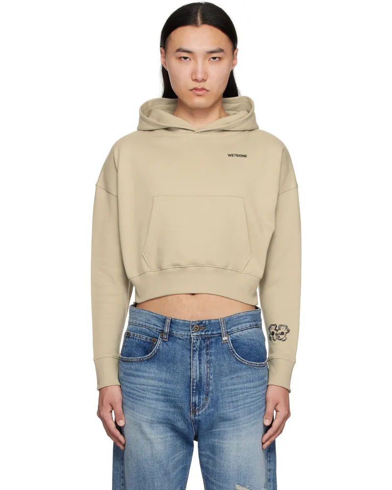 WE 11 DONE Beige Teddy Twins Sleeve Hoodie Khaki
