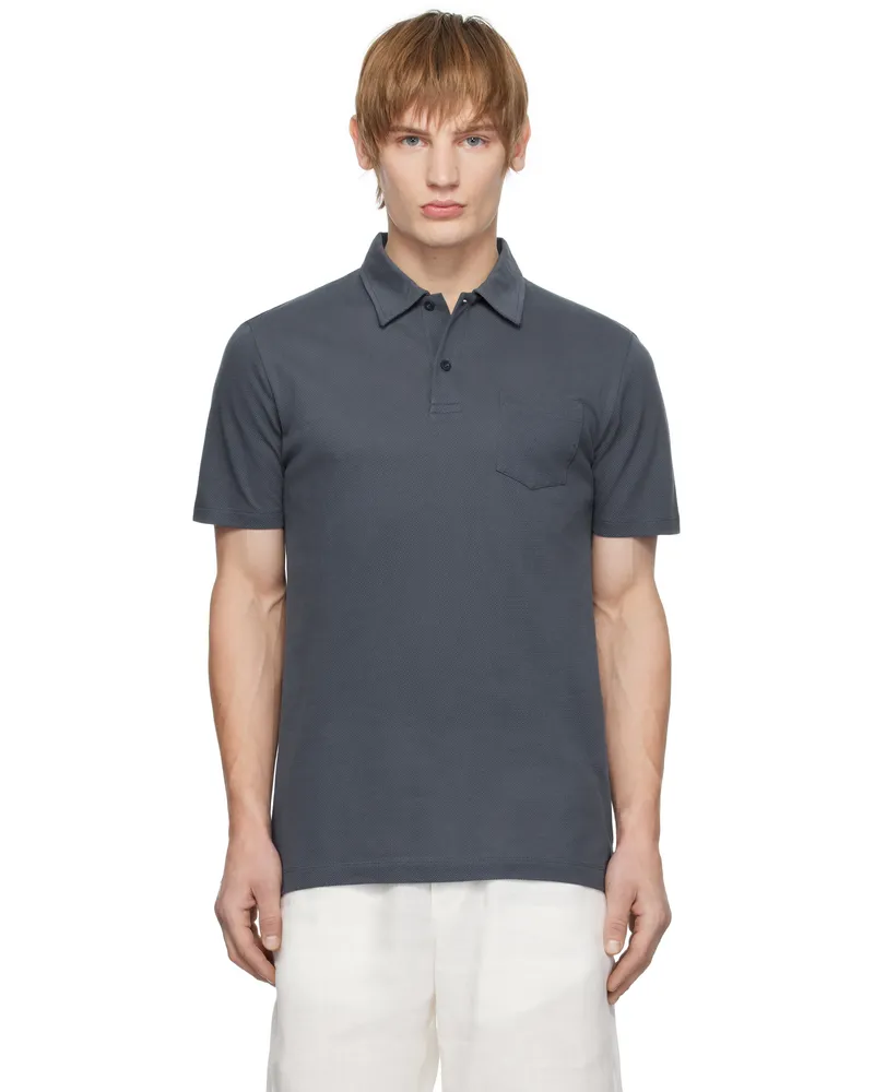Sunspel Blue Riviera Polo Slate