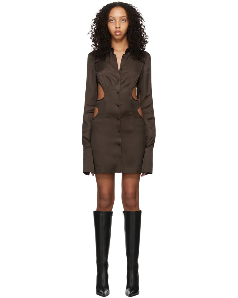 Lado Bokuchava SSENSE Exclusive Brown Cut-Out Shirt Mini Dress Brown