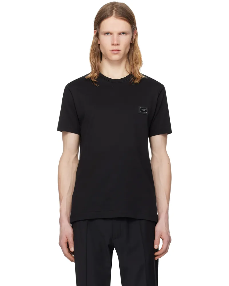 Dolce & Gabbana Black Cotton Branded Tag T-shirt Nero