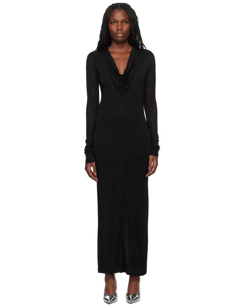 Totême Black Draped V-Neck Maxi Dress Black