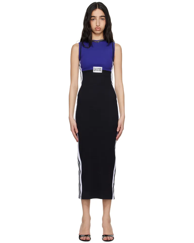 Jean Paul Gaultier Navy & Black Cotton Ribbed Midi Dress 5900-navy