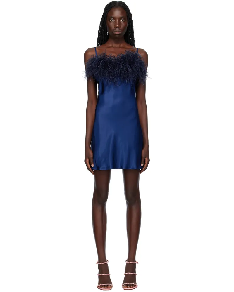 SLEEPER Navy Feather Slip Dress Navy