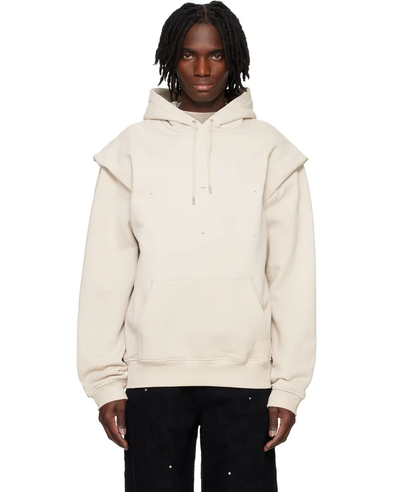 Heliot Emil Beige Outline Logo Hoodie Stone