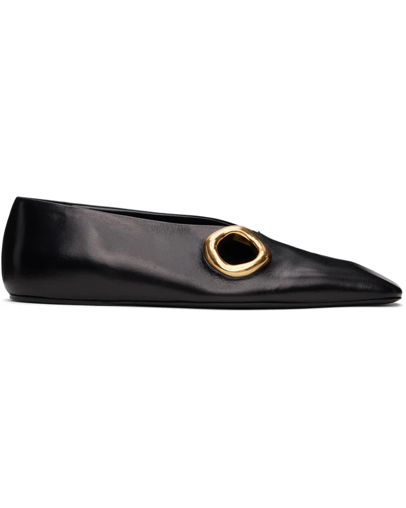Jil Sander Black Cutout Ballerina Flats 001