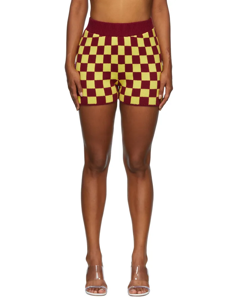 The Elder Statesman Burgundy Checkered Shorts Atomic