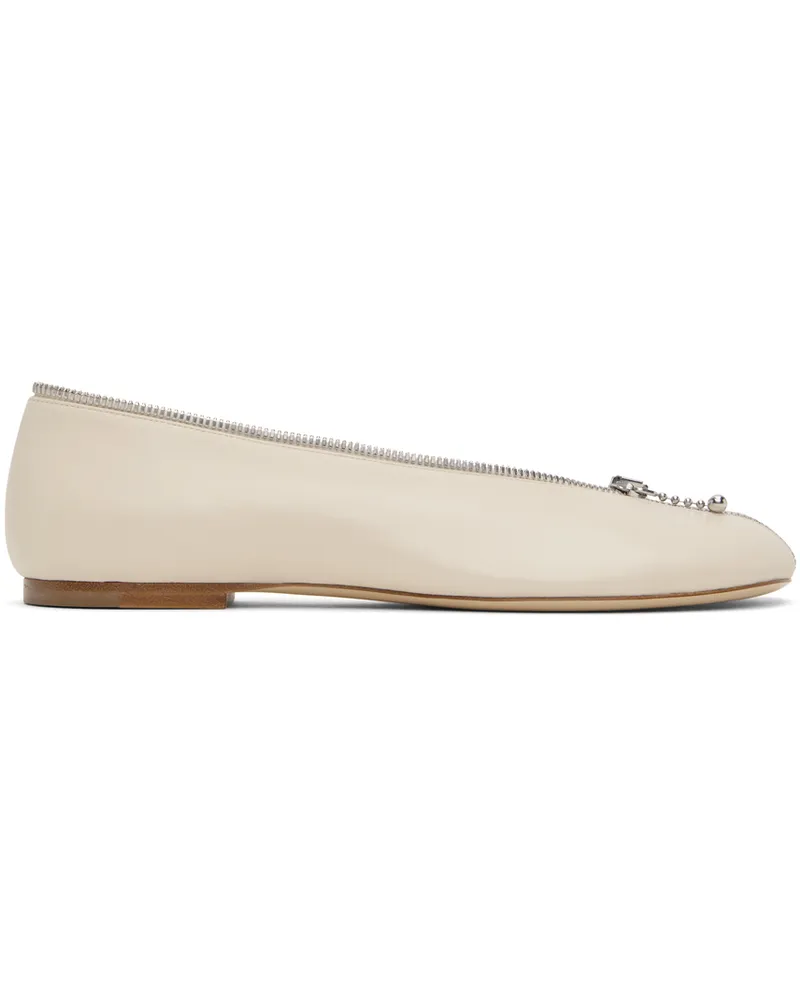 Burberry Off-White Leather Sadler Zip Ballerina Flats Soap