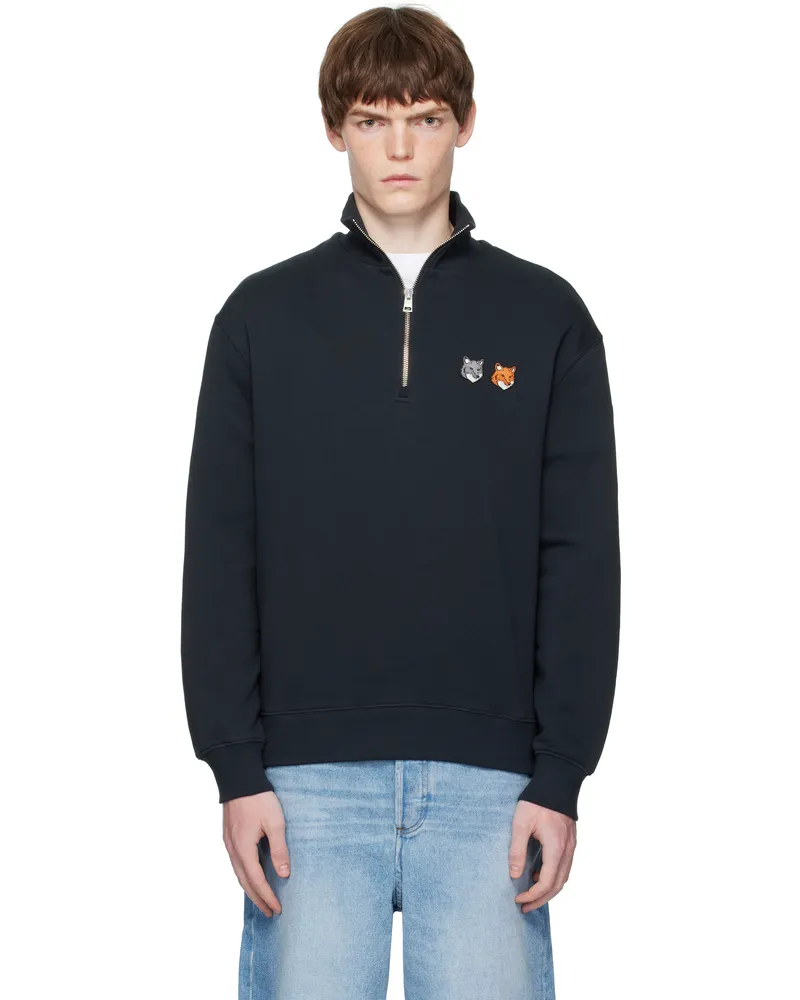 Kitsuné Navy Double Bold Fox Head Half Zip Comfort Sweatshirt P190