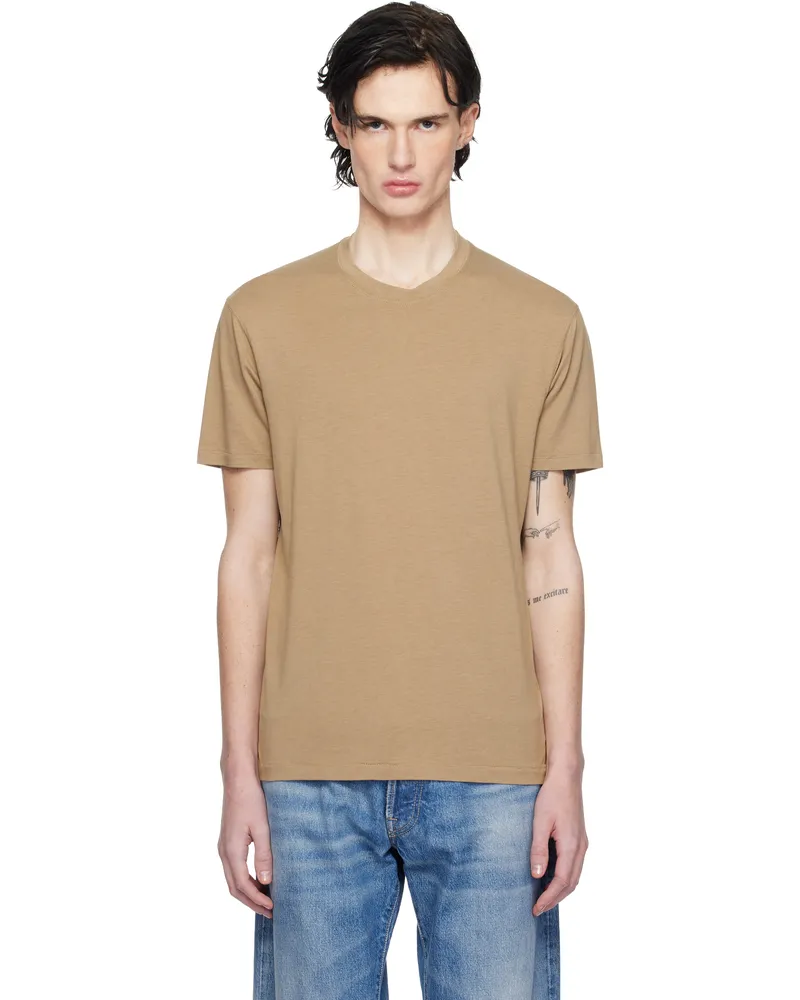 Tom Ford Beige Lyocell Cotton Crew T-shirt Praline