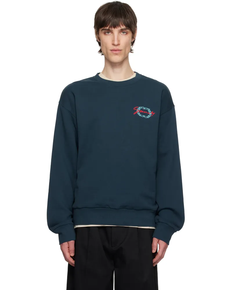 Givenchy Navy 'GIVENCHY' Medallion Sweatshirt 404-petrol
