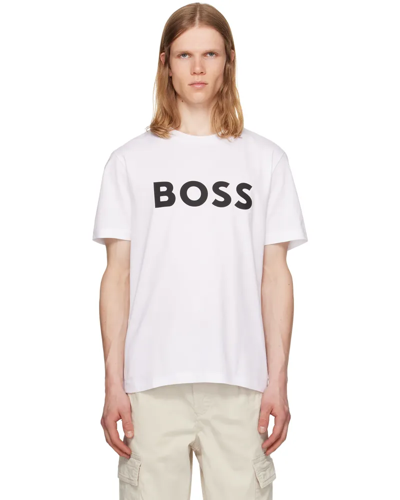 HUGO BOSS White Cotton-Jersey Logo Print T-shirt 100-white