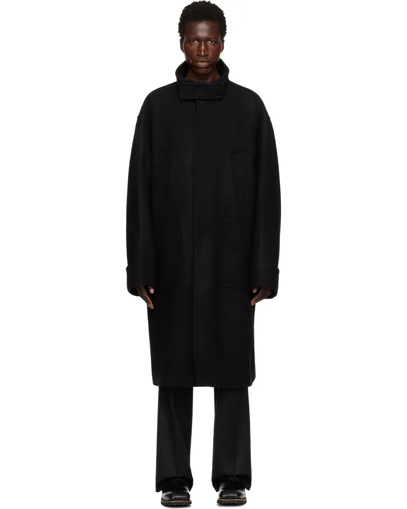 Wooyoungmi Black Wool Blend High Neck Coat 916b