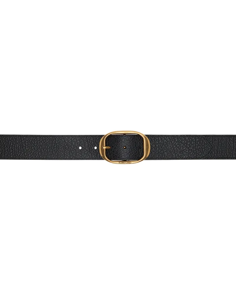 Tom Ford Black Grain Leather Oval Belt Black