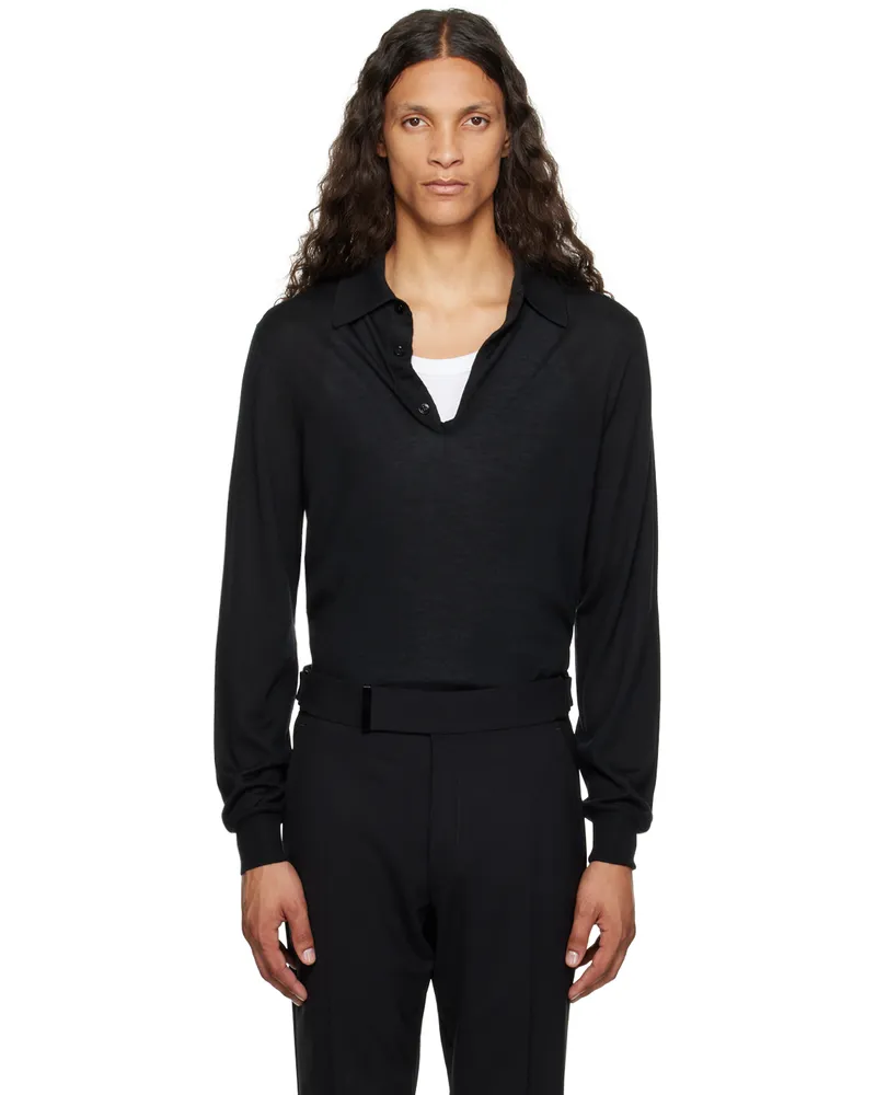 Tom Ford Black Fine Gauge Polo Black