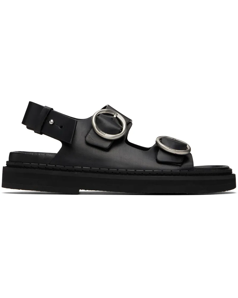 AMI Paris Black Leather Fussbet Midi Sandals 001