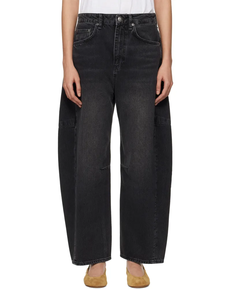 Rag & Bone Black 'The Charlie' High-Rise Barrel Jeans Blackstn