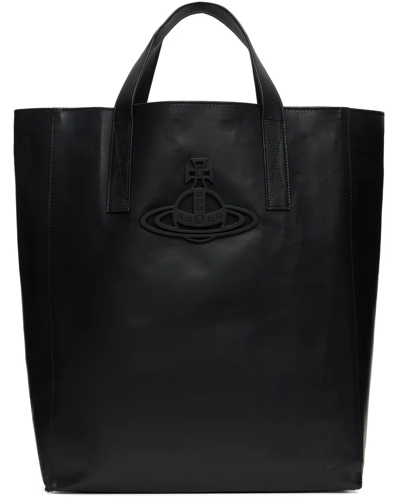 Vivienne Westwood Black Leather Sarah Medium Tote Ss25-n401