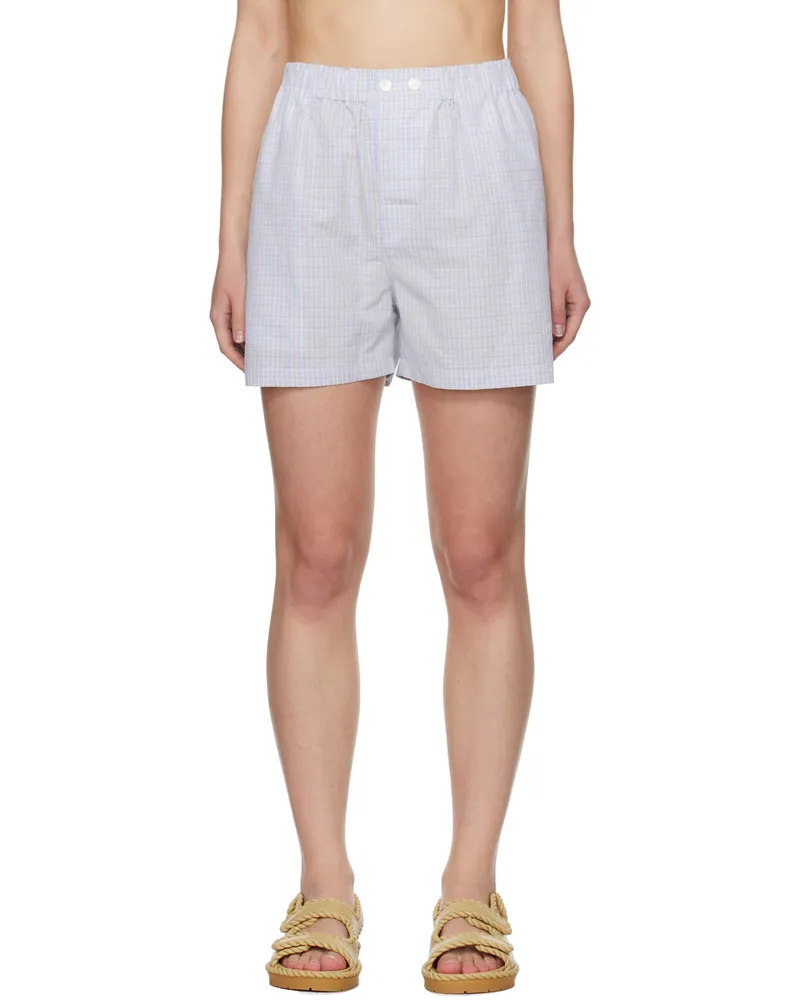 Bottega Veneta Blue Checked Shorts 4026