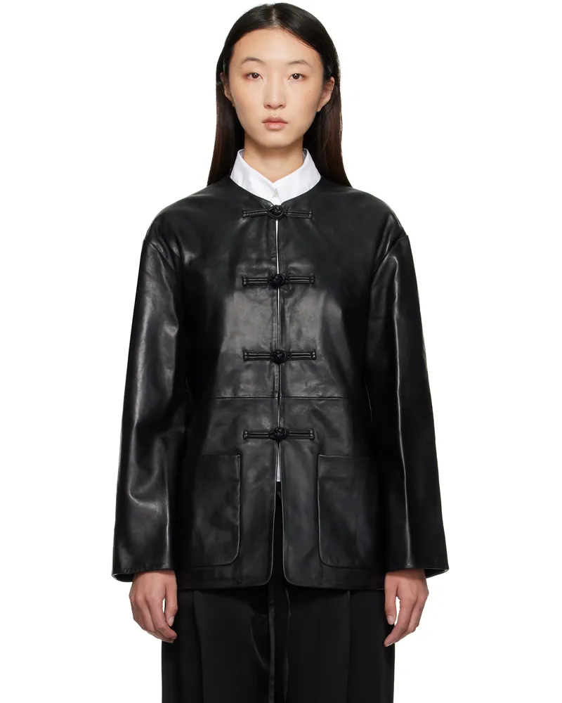 Róhe Black Mandarin Leather Jacket 001_308