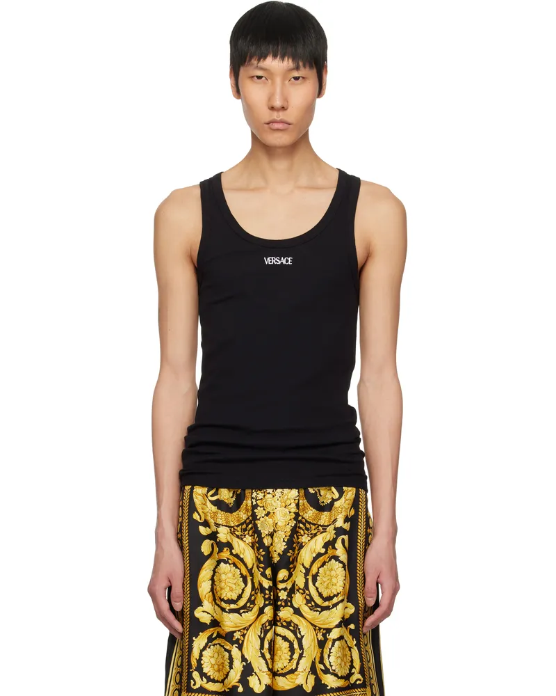 Versace Black Logo Ribbed Tank Top 1b000-black