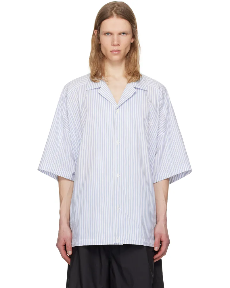 JUUN.J Blue Stripe Coach Short Sleeve Shirt Blue