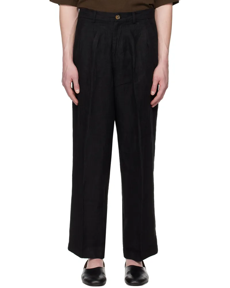 HARAGO Black Wide Leg Pleated Trousers Black